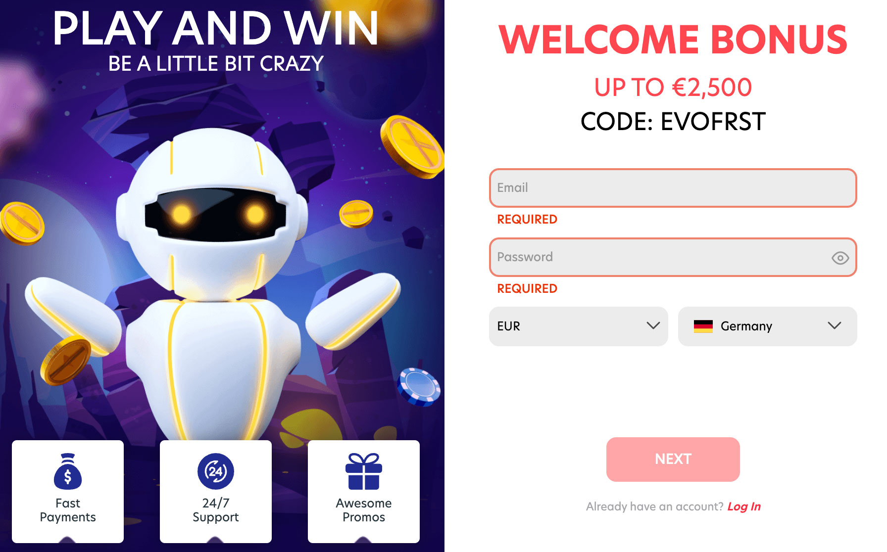 Evospin Casino Registrierung